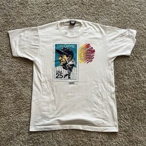 Lou Gehrig New York Yankees USPS Stamp Tee Screen‎ Stars USA L Vintage 1989